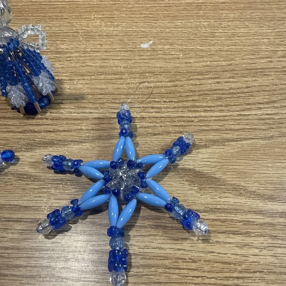 Vintage Handmade Christmas Bead And Safety Pin Christmas Angels And Stars‎